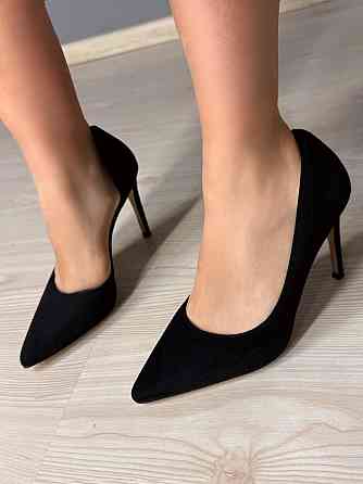 Туфли женские Meideli 11-1 челноки на шпильке с вырезом замшевые черные, 38, 24 см Киев