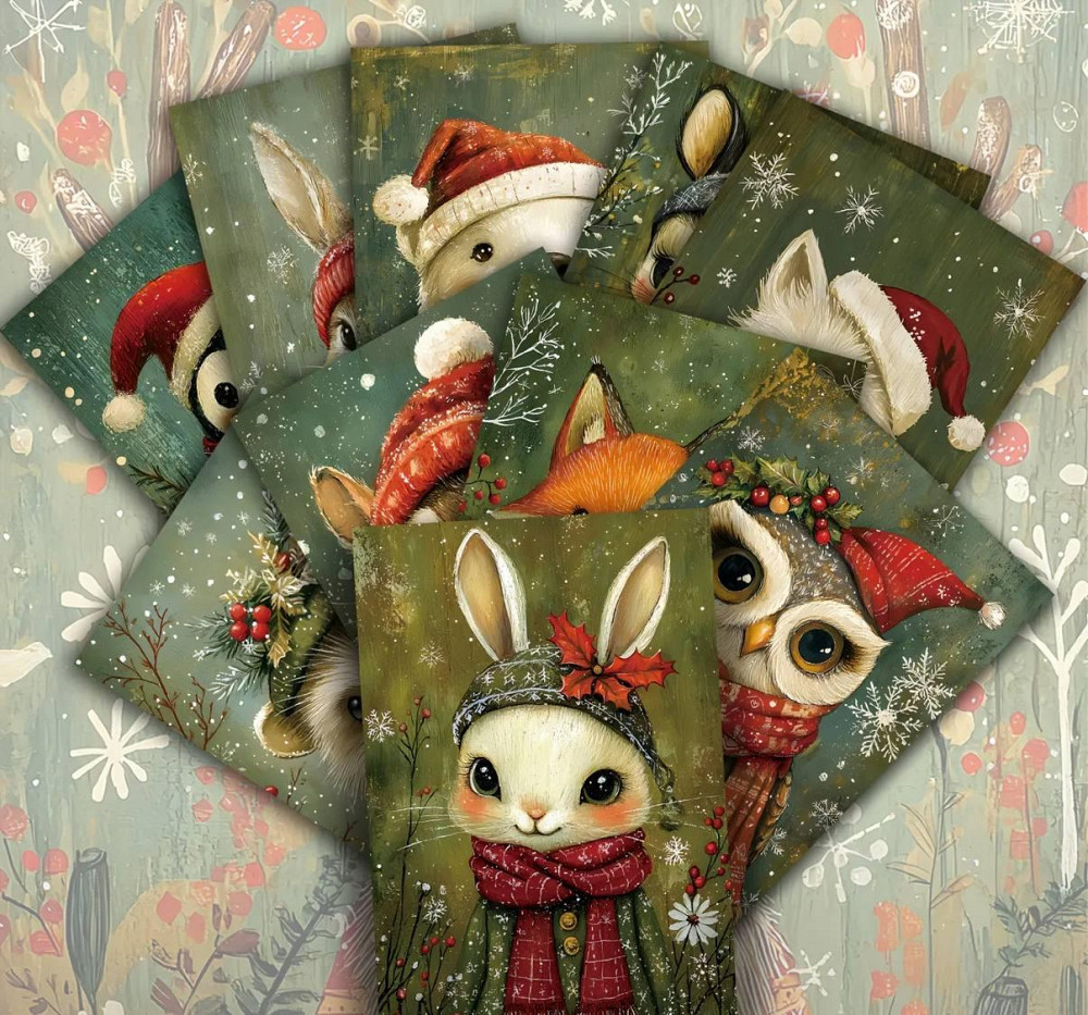 Рождественские открытки с животными – набор 10 шт, винтажный стиль Киев - изображение 1