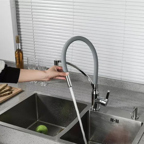 Змішувач для кухні з гнучким виливом Frap F4552 сірий/хром Київ