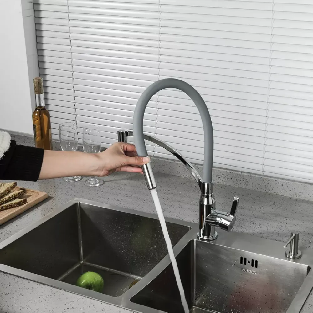 Змішувач для кухні з гнучким виливом Frap F4552 сірий/хром Київ - фото 3