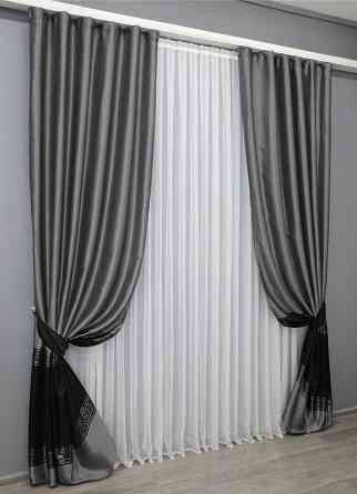 Комплект готовых штор VR-Textil ANZIO № 1468ш Серебристый с черным 140х270 см 2 шт (33-0451) Киев