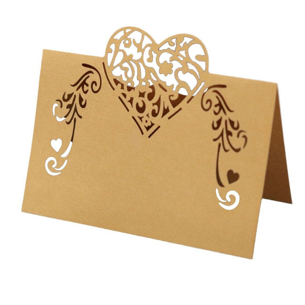 Розсадкові картки для гостей з сердечком 10 штук 9 на 4,5 см золотистий Київ - фото 1