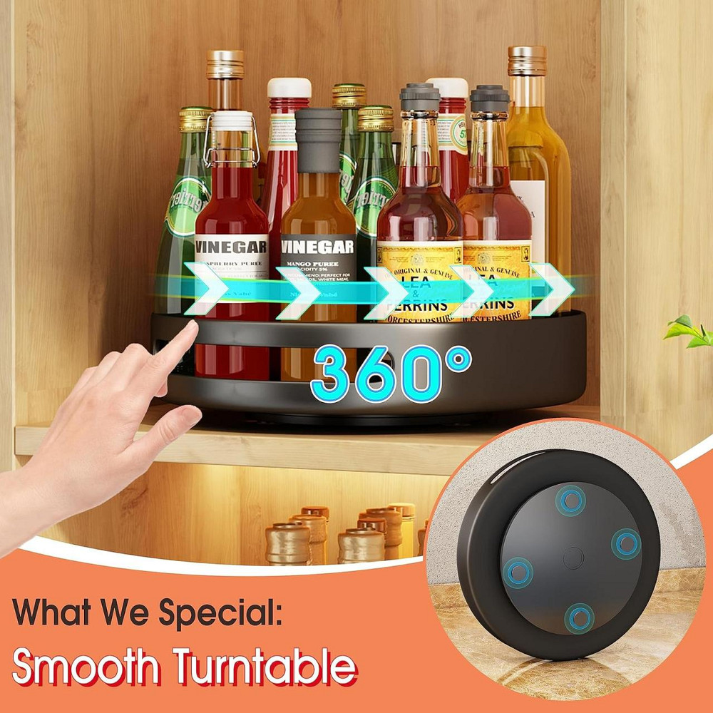 Поворотный органайзер для кухни 25 см металлический настольный для специй холодильника шкафа подставка черный Киев - изображение 3