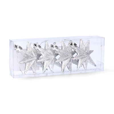 Елочная игрушка Chomik Зірки, 9 см, пластикові 4 шт, сріблясті (5901292631147_1) Винница - изображение 1