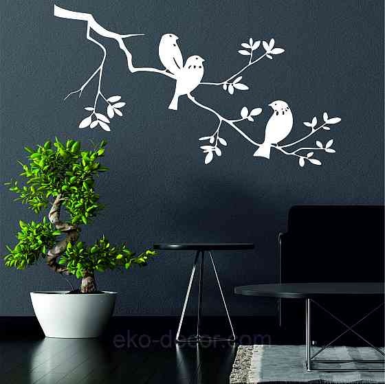 Декоративное настенное Панно «Птички на ветке», Декор на стену 50*28 см, Белый Киев