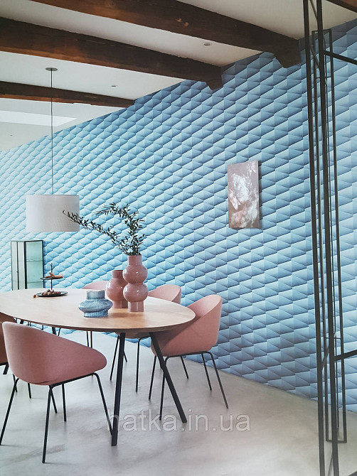 Шпалери вінілові на флізелін Rasch Composition 0,53х10 геометрія смуги фігури сині сірі металік 3д Київ - фото 1