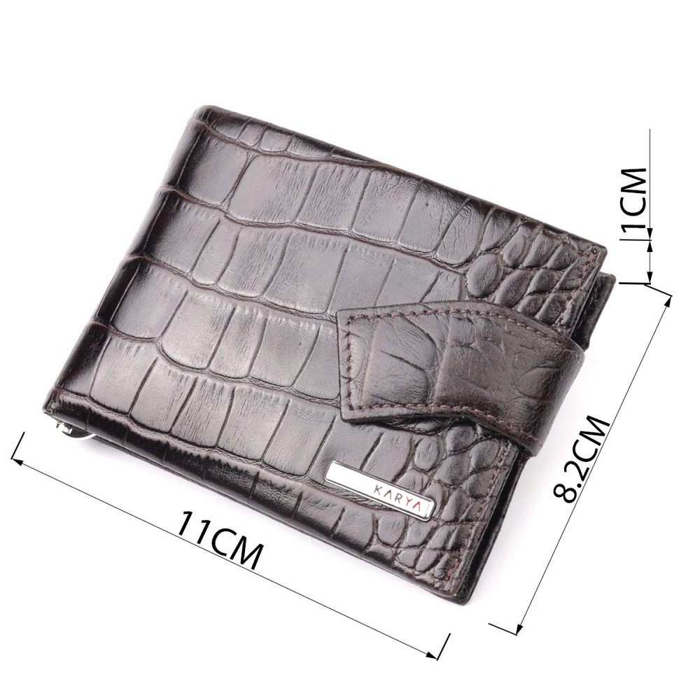 Функциональный мужской зажим из натуральной лакированной фактурной кожи под крокодила KARYA 21044 Коричневый Киев - изображение 4