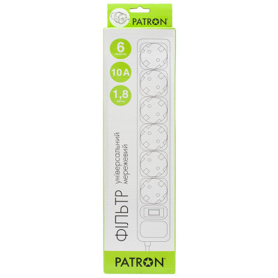 Сетевой фильтр питания Patron 1.8m (SP-1062W), 6 розеток White (EXT-PN-SP-1062W) Винница - изображение 2