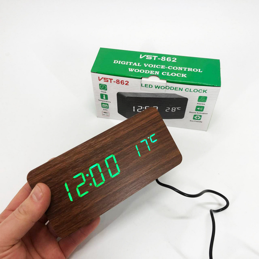 Оригинальные настольные часы VST-862-4, Черные настольные зеркальные часы, Часы DN-348 электронные настольные Киев - изображение 4