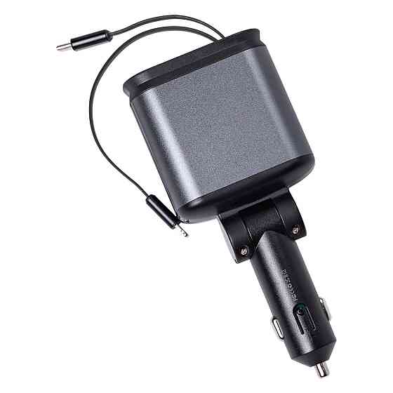 Автомобільний зарядний пристрій LED-проекція, зі швидкою зарядкою і висувними кабелями Apple Lightning/USB-С HP-B1 Коломия