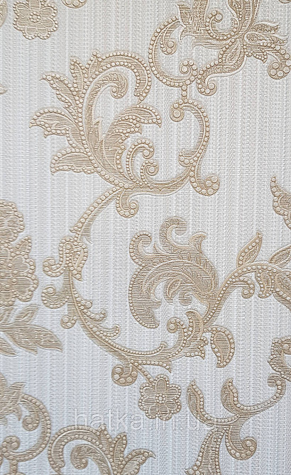 Шпалери вінілові на флізеліні AdaWall Seyyah 1.06х10 вензелю завитки великі структурні золотом на сіро-бежевому Київ - фото 2