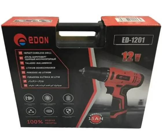 Аккумуляторный шуруповерт EDON ED-1201 (1 акб, кейс) : 12V 2Ah Киев