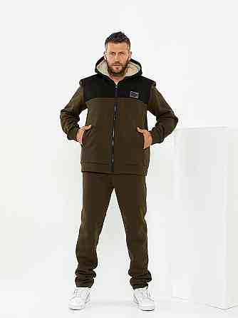 Чоловічий теплий костюм на флісі з хутром Коричнево-чорний 48/50 Харків