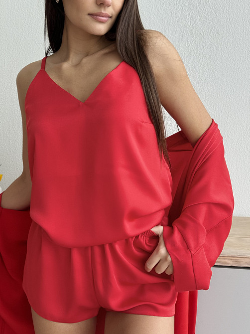 Піжама шовкова жіноча із шортами Червоний XS/S Харків - фото 12
