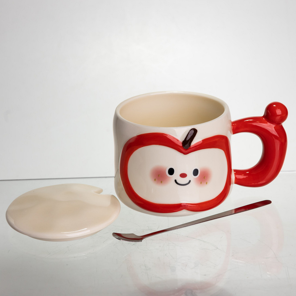 Чашка порцелянова 400 (мл) з кришкою та ложкою, оригінальна кружка на подарунок чашка для дітей Червоний FM-25B Коломыя - изображение 3