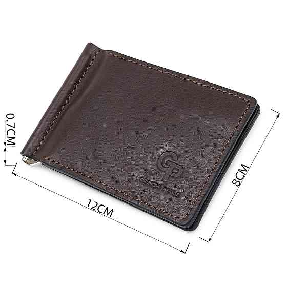 Шкіряний чоловічий затиск для грошей з монетницею GRANDE PELLE 11547 Коричневий Київ