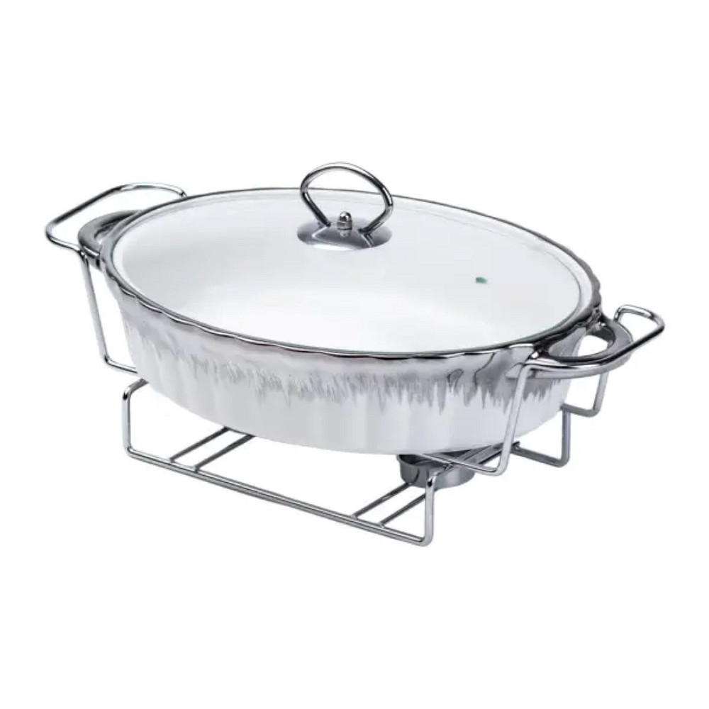 Yiwu Марміт овальний порцелянаовий 1,5 літра на металевій підставці з підігрівом Коломыя - изображение 3