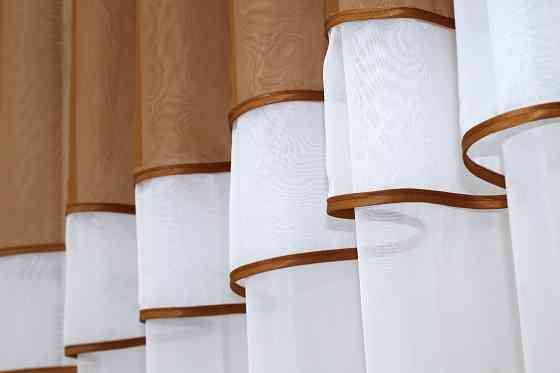 Кухонная занавеска VR-Textil № 018к штора и тюль с ламбрекеном коричневый с белым 280х170 см (50-148) Киев