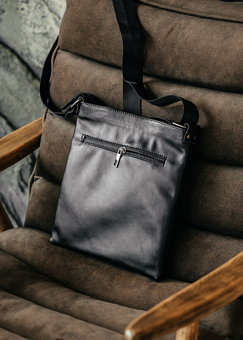 Мужская кожаная сумка из натуральной кожи, черная сумка через плечо, вместительная качественнаяMasterSem Киев - изображение 6