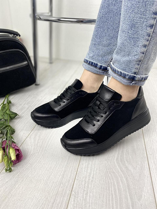 EMELI Кросівки жіночі EMELI 915/1 чорні (весна-осінь, шкіра+замша натуральна) (2687) 39 Коломия - фото 1