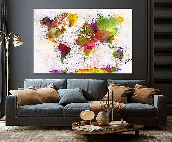 Картина полотно у вітальню / спальню   Мапа Світу     MLP_259 ( 60х30см ) Київ