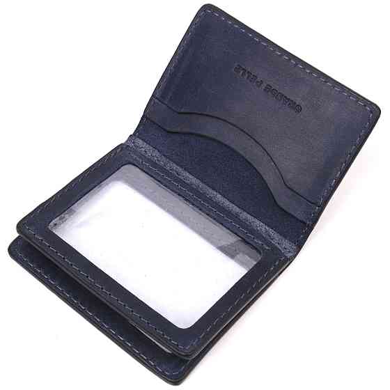 Практичная обложка на автодокументы в винтажной коже Сердце GRANDE PELLE 16714 Синий Киев