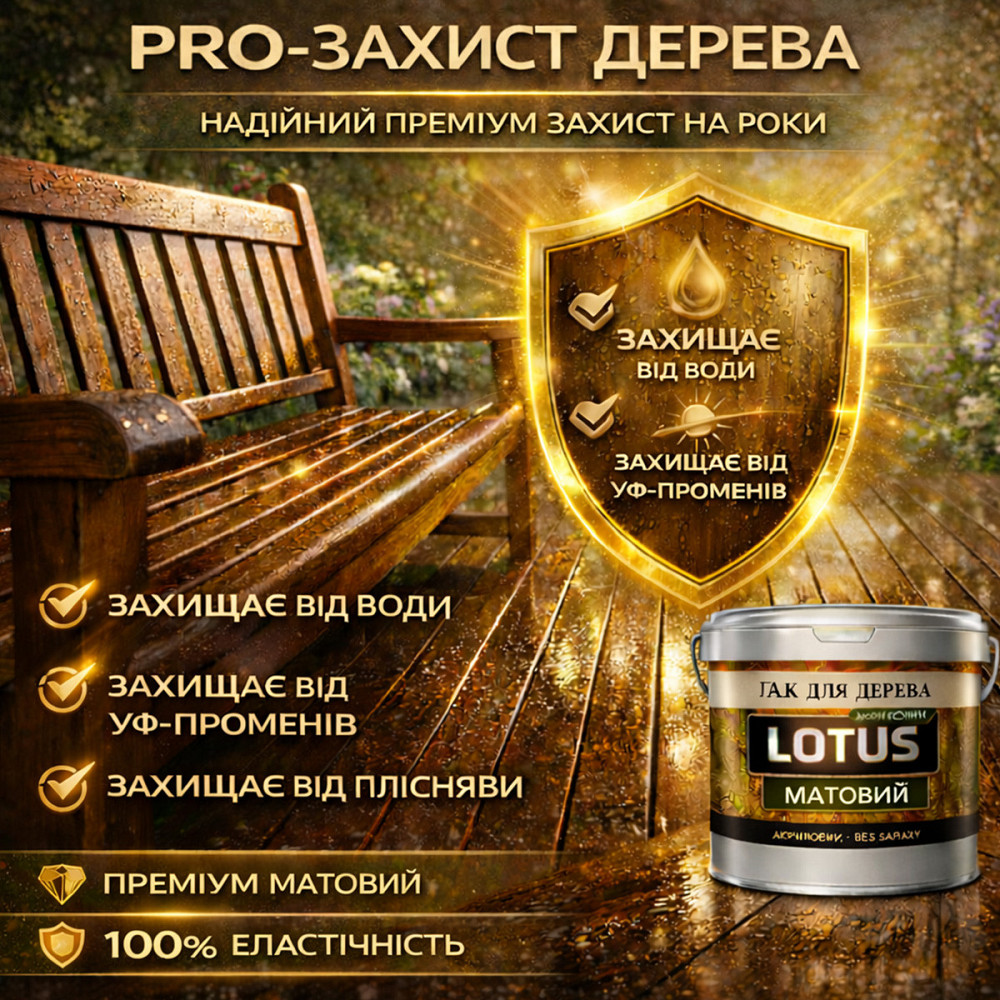 Лак для дерева LOTUS матовий акриловий прозорий без запаху зносостійкий універсальний для підлоги меблів та фасаду 1 л Харків - фото 10