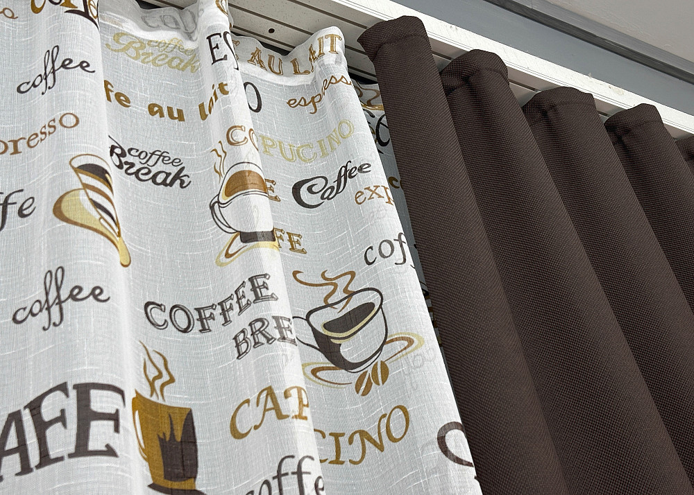 Комплект штор VR-Textil Лен Мешковина 100х270 2шт и Тюль 300х270 291ш-1791т Венге с белым 71-065/1 Киев - изображение 8