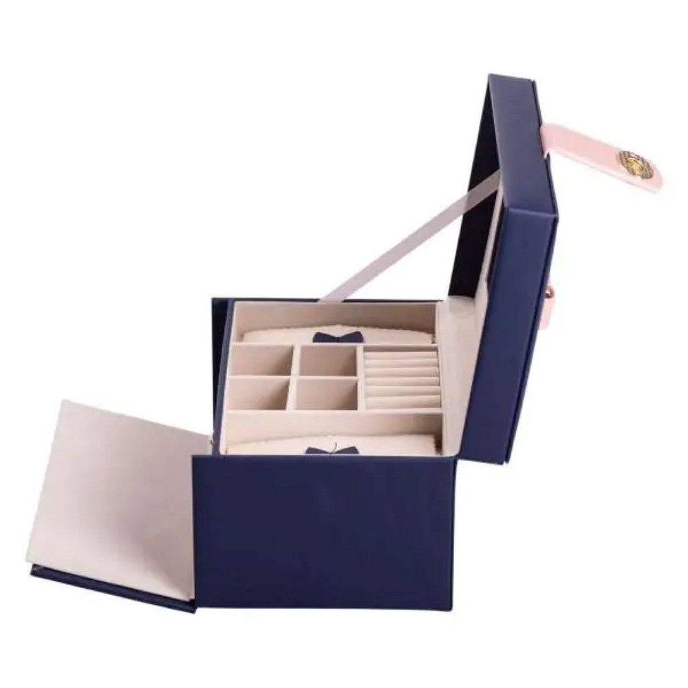 Скринька для прикрас з еко шкіри 3 яруси з дзеркалом органайзер для ювелірних виробів HP-5-17BL Коломия - фото 4