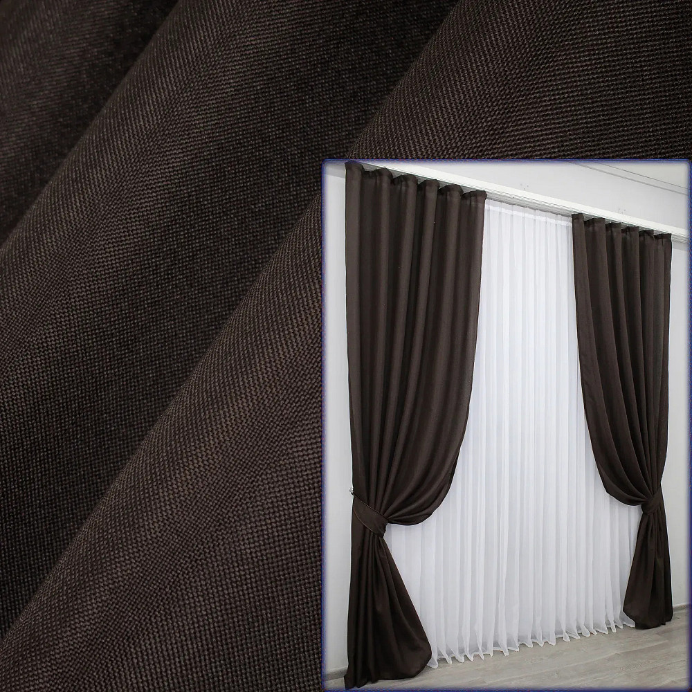 Комплект готовых штор VR-Textil Лен Лен Лен Мешковина № 1189ш Венге 100х270 см 2 шт (31-489) Киев - изображение 9