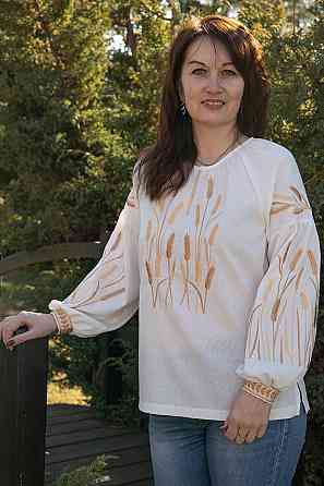 Вышиванка для мальчиков, с длинным рукавом льняная, молочная, топ Киев