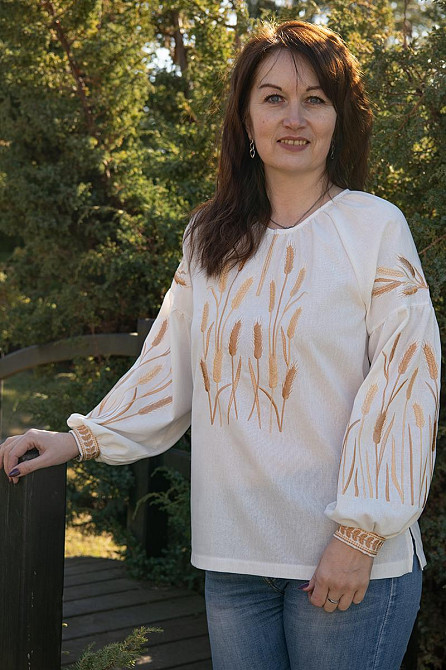 Вышиванка для мальчиков, с длинным рукавом льняная, молочная, топ Киев - изображение 4