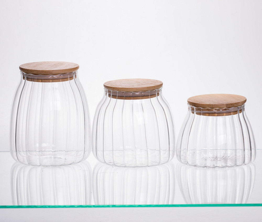 Набір банок для сипучих продуктів скляні з бамбуковими кришками 3 штуки 0.5/0.8/1 л 64486-56 Коломия - фото 3