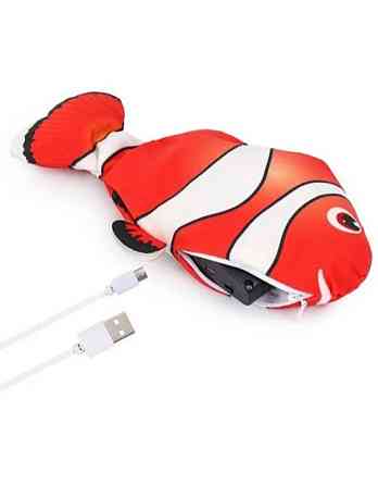 Мягкая игрушка для кошек Рыбка Клоун Красный с виляющим хвостом заряжается через USB длинна рыбки 25 см Киев