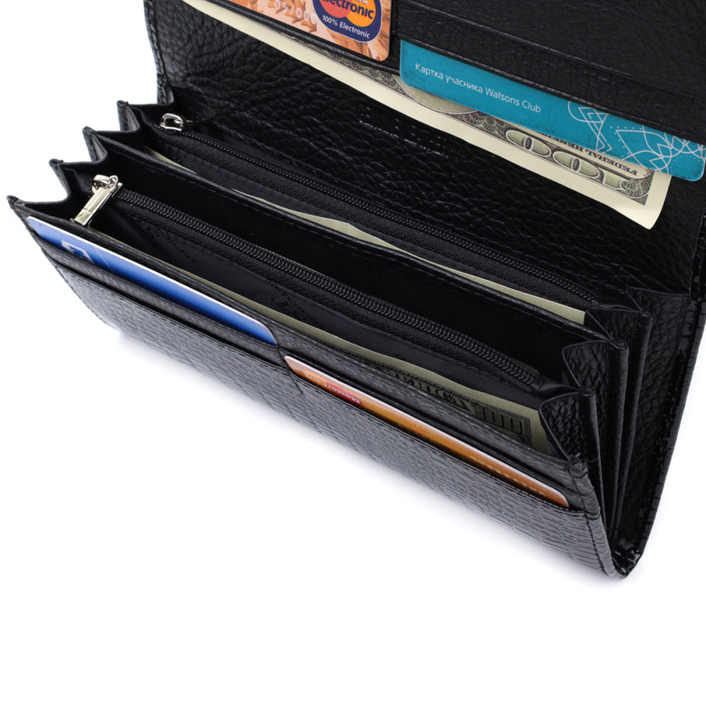 Женский лакированный кошелек с фактурой под рептилию из натуральной кожи Черный (ST Leather) Киев - изображение 1