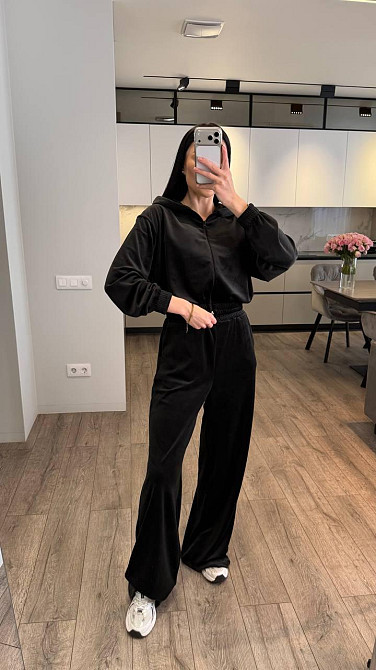 Женский стильный повседневный костюм тройка велюр плюш Черный, 44/46 Одесса - изображение 7