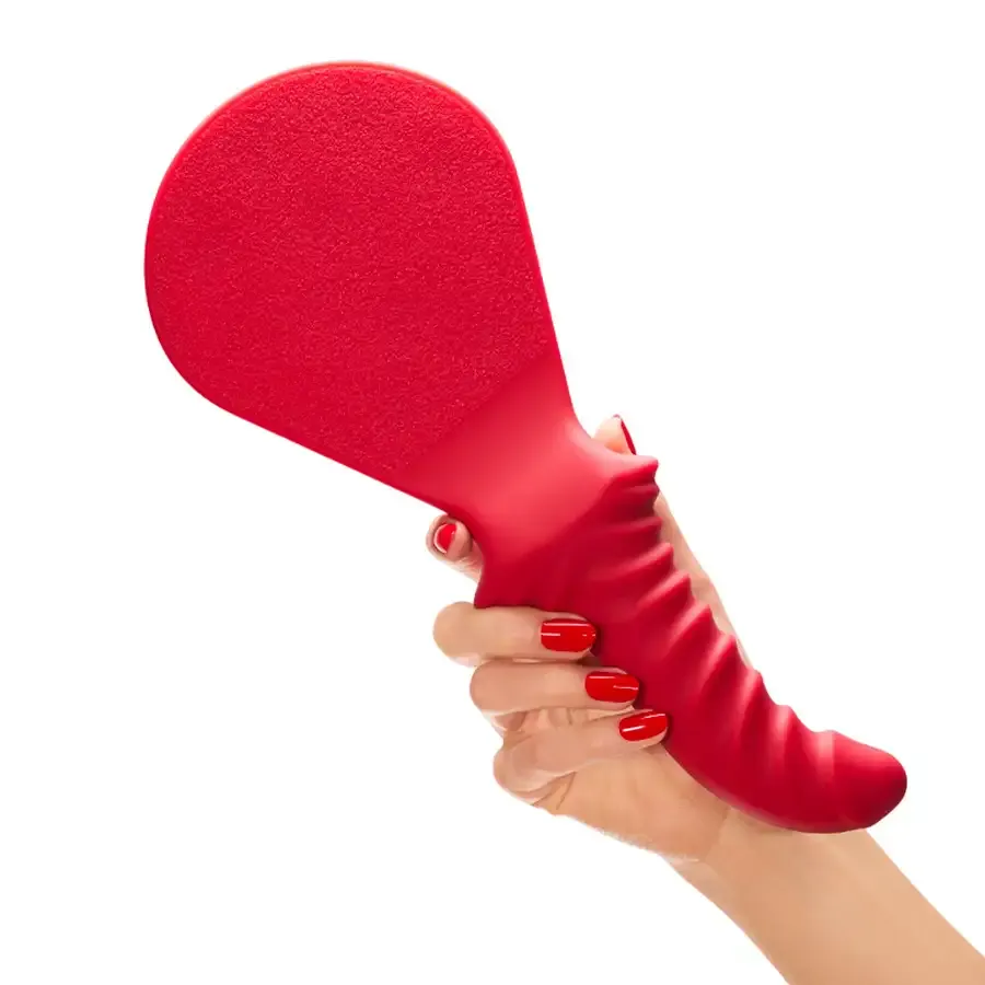 Шльопалка з фалоімітатором Fun Factory BÜCK DICH, червона, силіконова, з ребристою ручкою Львів - фото 3