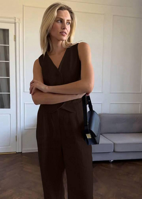 Женский стильный летний костюм двойка лён Шоколад, 42/44 Одесса - изображение 4