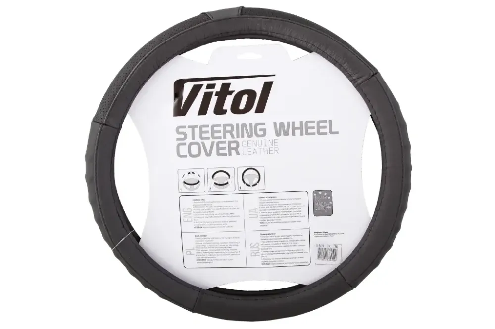 Оплетка на кермо шкіра M без запаху Vitol Lux B-401-BK-M чорний Вінниця - фото 2