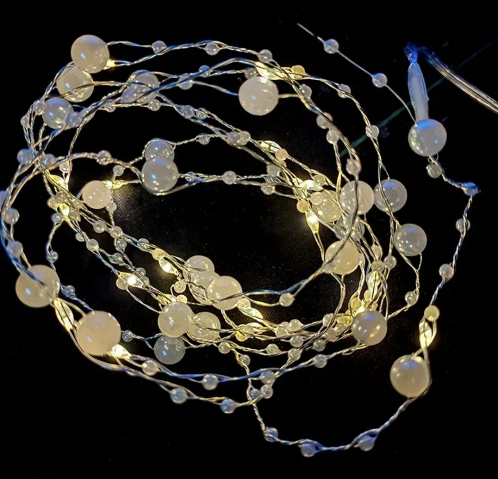 Світлодіодна гірлянда з перлами 5 м 50 led на батарейках теплий білий Сміла - фото 5