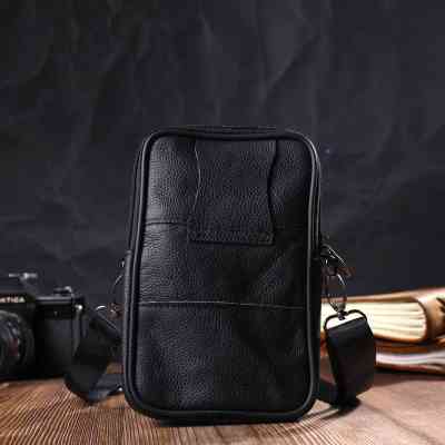 Сумка Vintage Вертикальна поясна з натуральної шкіри Чорна (21487) Вінниця