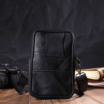 Сумка Vintage Вертикальна поясна з натуральної шкіри Чорна (21487) Вінниця - фото 2