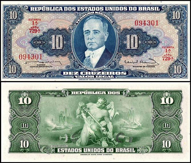 Бразилія/ Бразилія/ Brasil 10 Cruzeiros (1961; 1963) Pick 167b UNC Полтава - фото 1