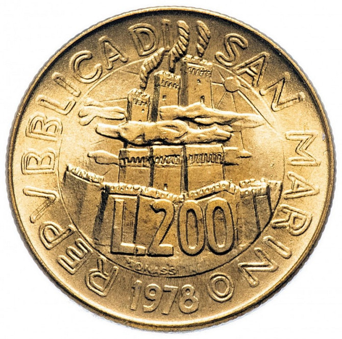 Монета 200 лір. 1978 рік, Сан-Маріно.UNC Полтава - фото 1
