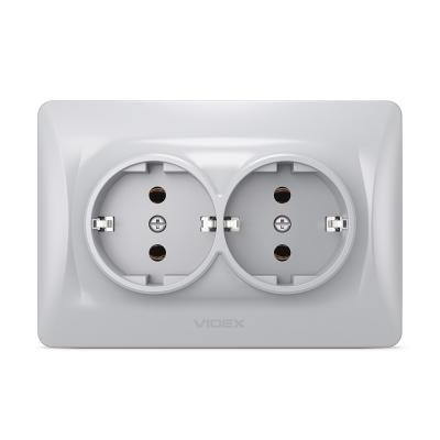 Розетка Videx BINERA 2ая с заземлением серебр (VF-BNSK2G-SS) Вінниця - фото 1