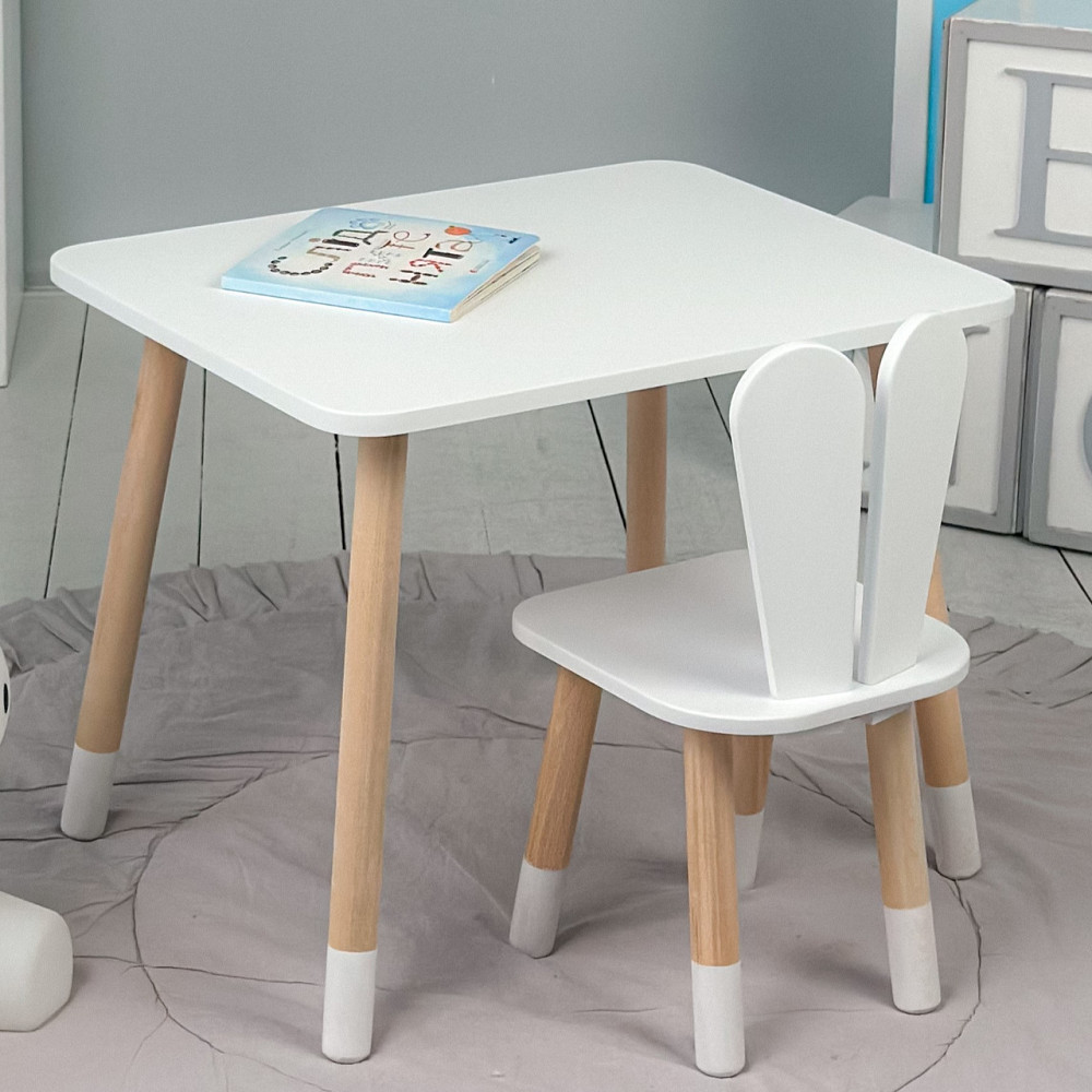 Прямоугольный стол и стул детский белоснежный зайчик. Столик белый детский столик Киев - изображение 5