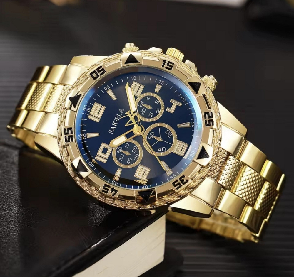 Годинник чоловічий золотистий з темним циферблатом Сміла - фото 2