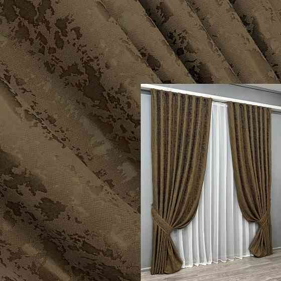 Комплект готових штор VR-Textil Льон мармур Pavliani ХО № 1261ш Коричневий 200х280 см 2 шт (32-316) Київ