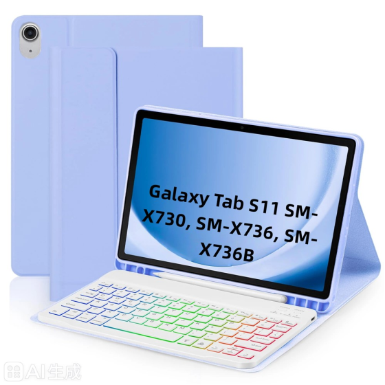 Чохол-клавіатура для Samsung Galaxy Tab S11 з Bluetooth, RGB-підсвічуванням, підставкою, 7 кольорів, Light Purple Київ