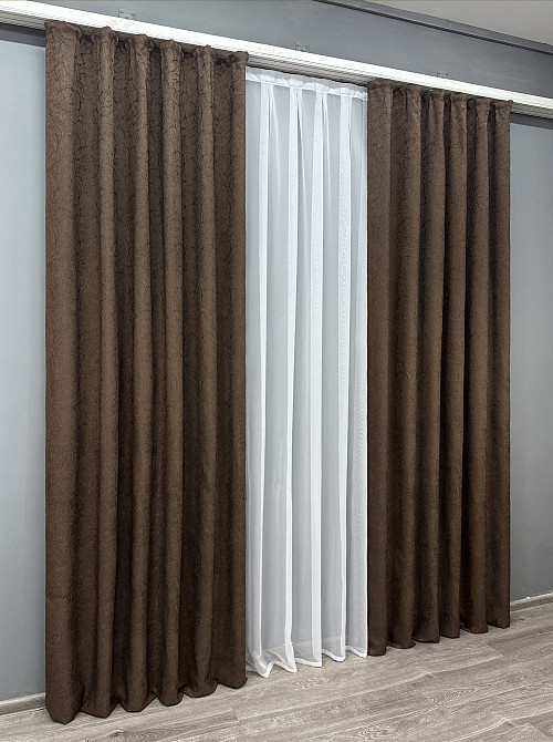 Комплект штор VR-Textil Жакард Viva Marmo № 1783ш Коричневий 150х290 см 2 шт (33-0747) Київ - фото 4
